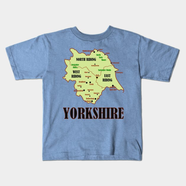 Yorkshire Map Kids T-Shirt by Pr0metheus